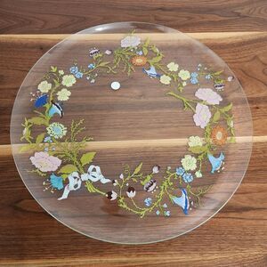 Dorothy Thorpe Vintage MCM Retro Wildflower Glass Serving Plate Platter 18"